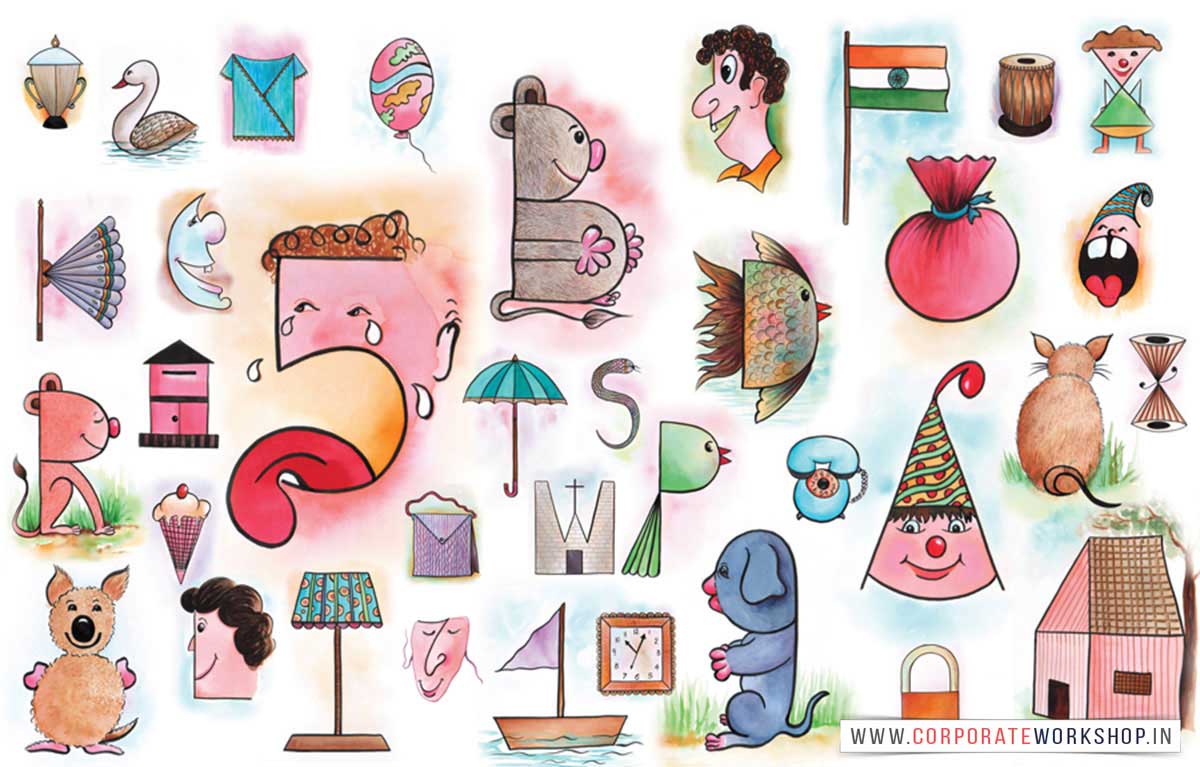 Alphabetic Cartoons Workshop for Corporate Employees and Children, Art & Craft Activities for Kids in Delhi, Gurgaon, Gurugram, Noida, Chandigarh, Mumbai, India